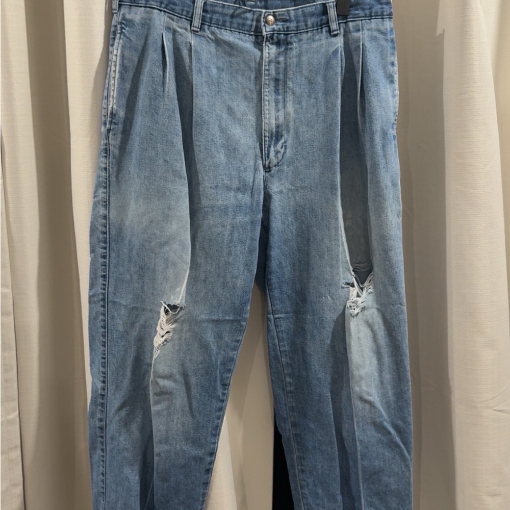 Blue Boyfriend Jeans with Distressed Details